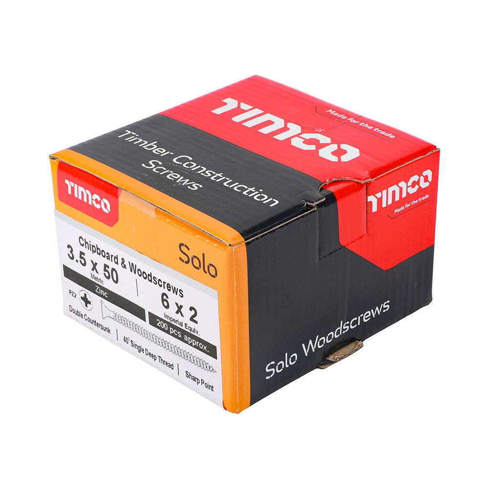 TIMCO Solo Woodscrews - PZ -Zinc 3.5 x 50mm (200 Pack)