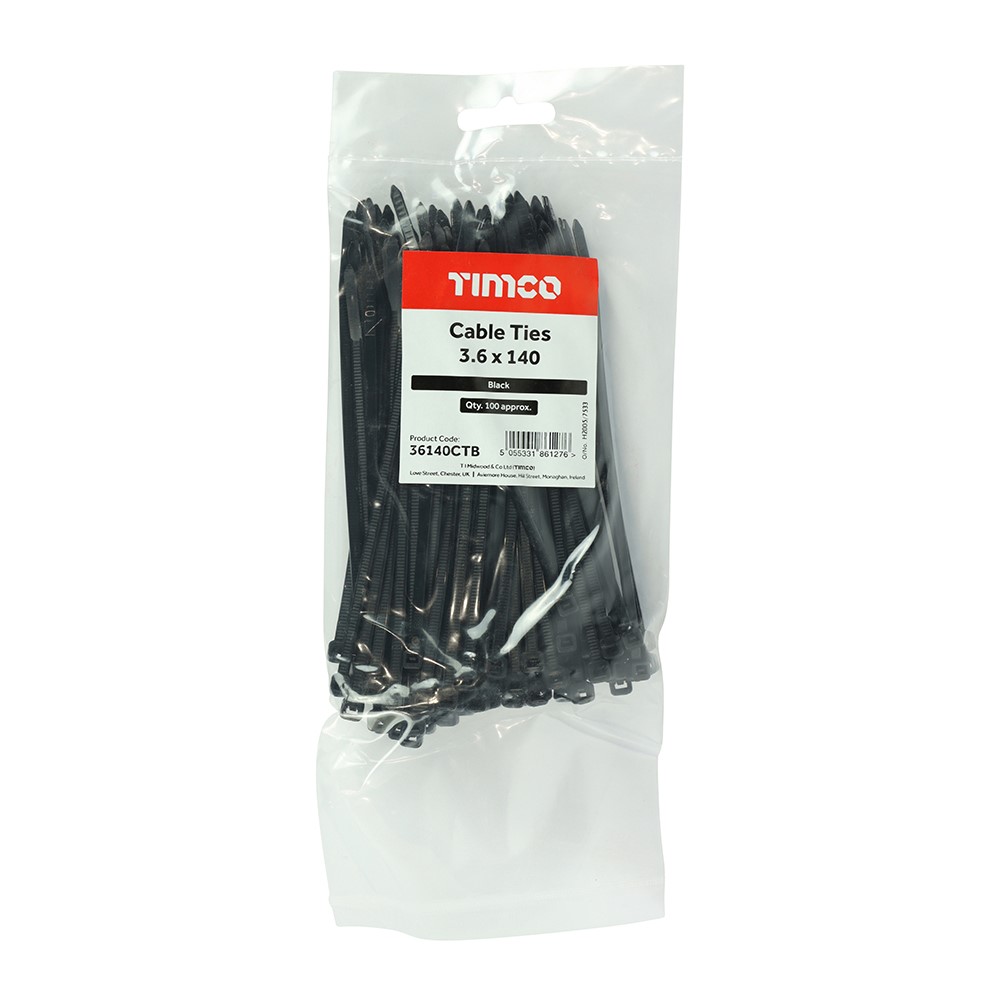 TIMCO Cable Ties - Black 3.6 x 140mm (100 Bag)