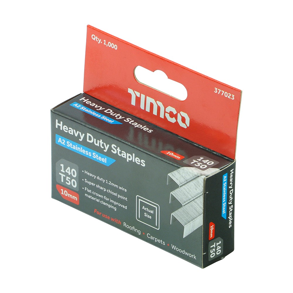 TIMCO Heavy Duty Staples - Chisel Point - A2 Stainless Steel 10mm (1000 Pack)