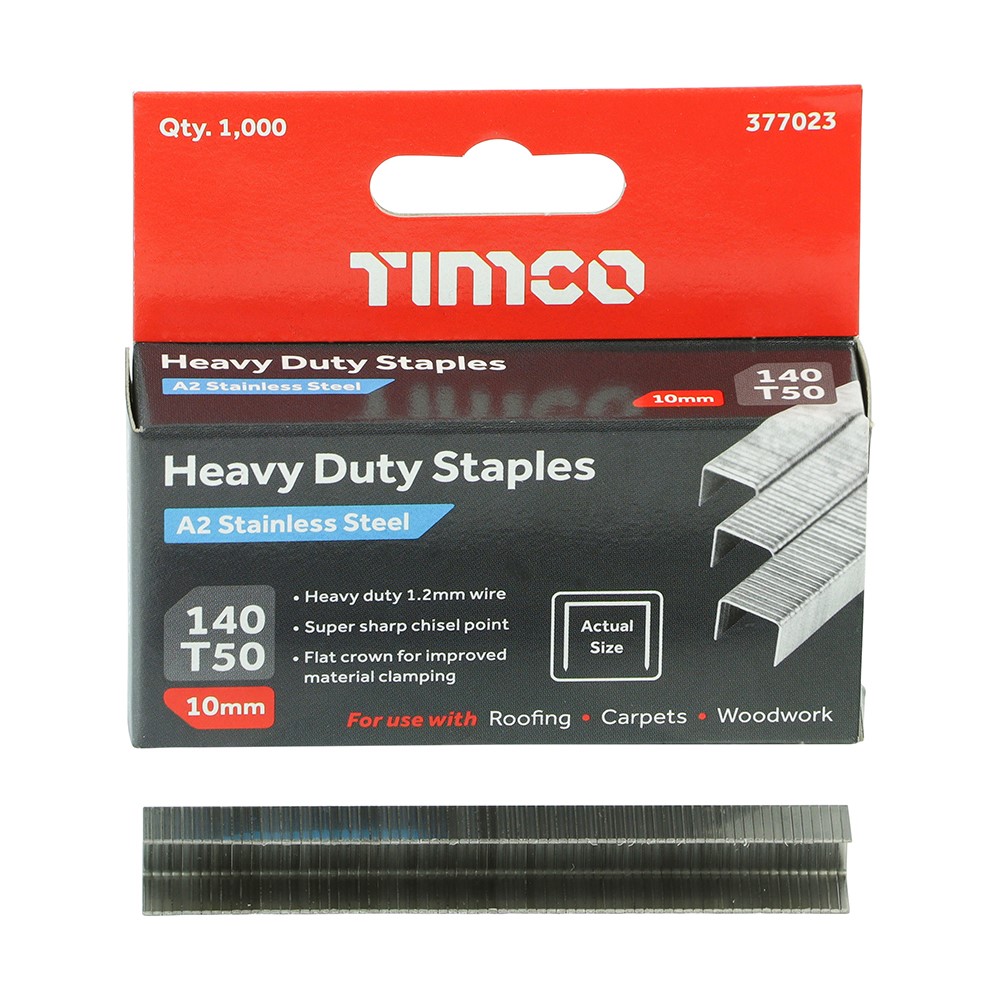 TIMCO Heavy Duty Staples - Chisel Point - A2 Stainless Steel 10mm (1000 Pack)