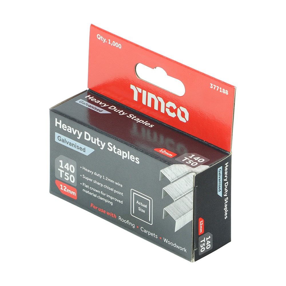 TIMCO Heavy Duty Staples - Chisel Point - Galvanised - Bulk Pack 12mm (5000 Pack)