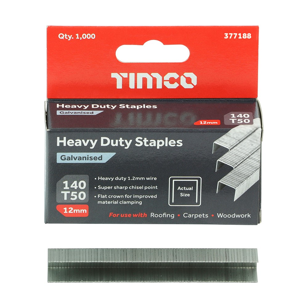 TIMCO Heavy Duty Staples - Chisel Point - Galvanised - Bulk Pack 12mm (5000 Pack)