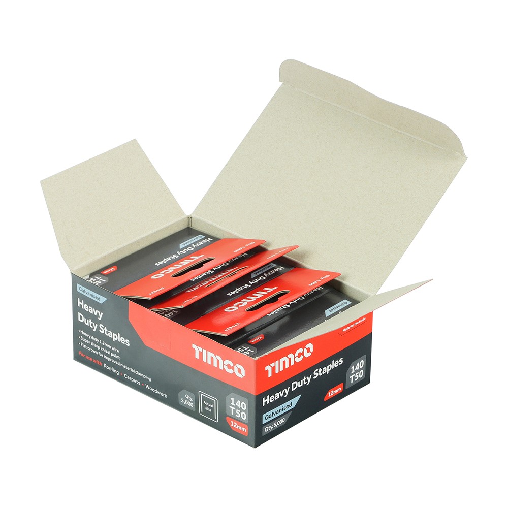 TIMCO Heavy Duty Staples - Chisel Point - Galvanised - Bulk Pack 12mm (5000 Pack)