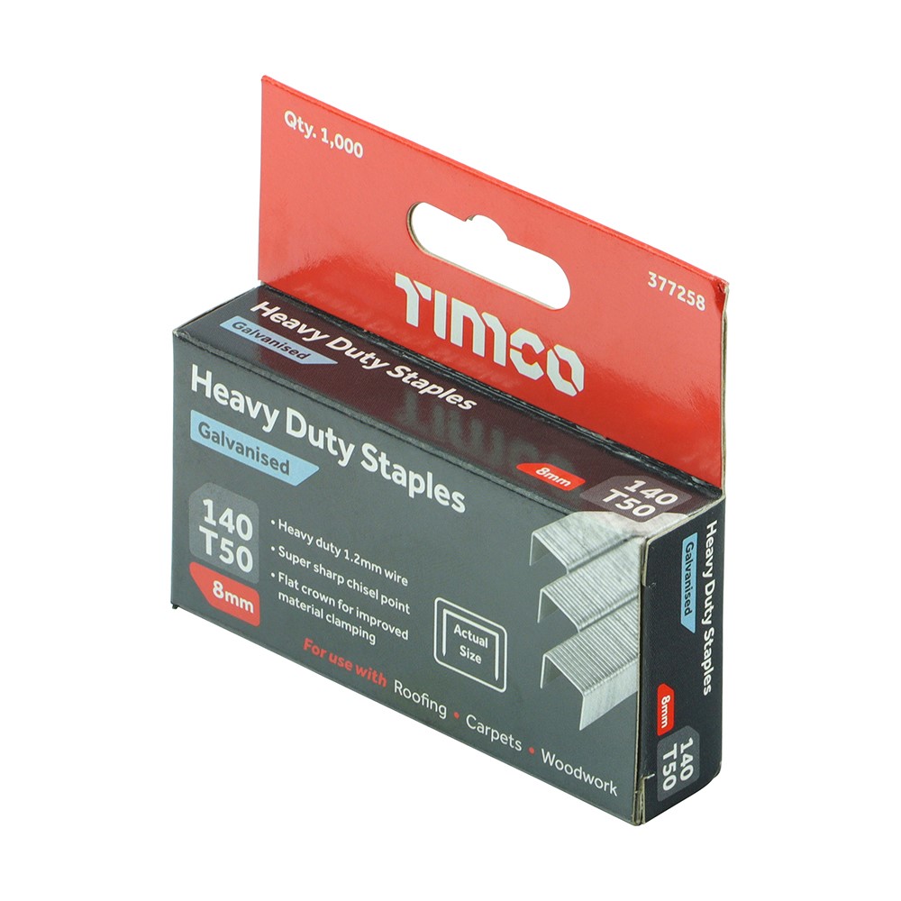 TIMCO Heavy Duty Staples - Chisel Point - Galvanised 8mm (1000 Pack)