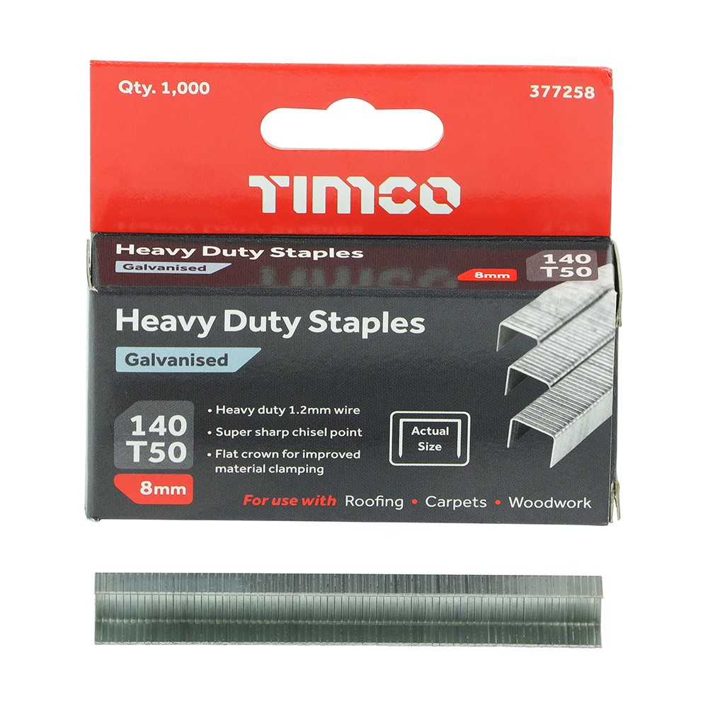 TIMCO Heavy Duty Staples - Chisel Point - Galvanised 8mm (1000 Pack)