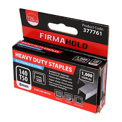 TIMCO Heavy Duty Staples - Chisel Point - A2 Stainless Steel 12mm (1000 Pack)