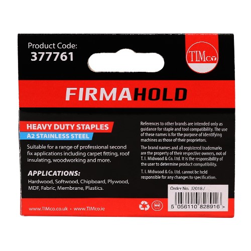 TIMCO Heavy Duty Staples - Chisel Point - A2 Stainless Steel 12mm (1000 Pack)