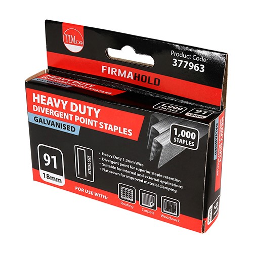 TIMCO Heavy Duty Staples - Divergent Point - Galvanised 18mm (1000 Pack)