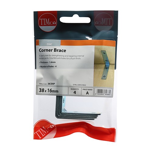 TIMCO Corner Braces - Zinc 38 x 38 x 16mm (4)