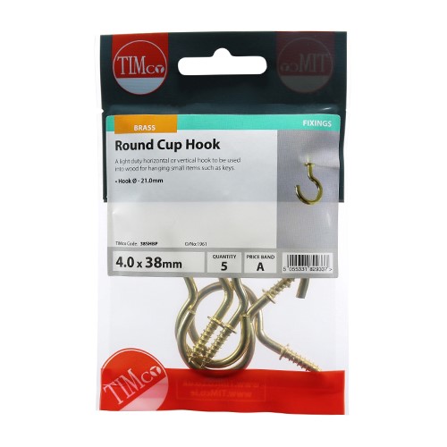 TIMCO Cup Hooks - Round - Electro Brass 38mm (5)