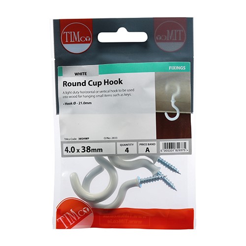 TIMCO Cup Hooks - Round - White 38mm (4)