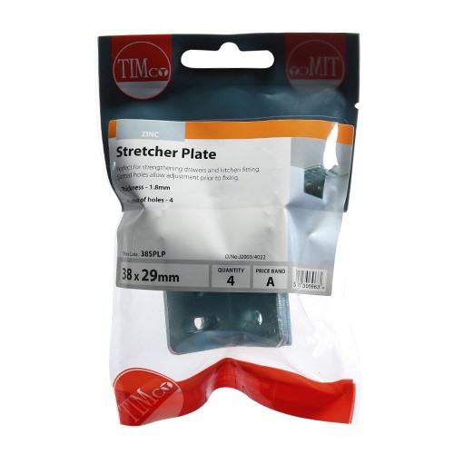 TIMCO Stretcher Plates - Zinc 38 x 25 x 29mm (4)