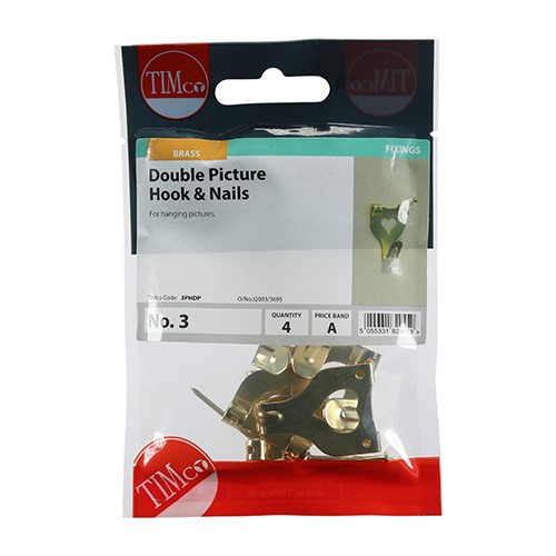 TIMCO Picture Hanging Hooks - Double - Electro Brass No.3 Double (4)