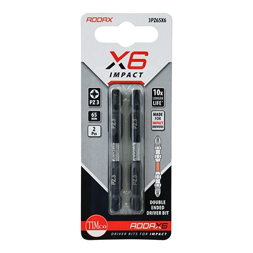 TIMCO Impact Driver Bits - PZ - Double Ended No.3 x 65mm (2 Pack)