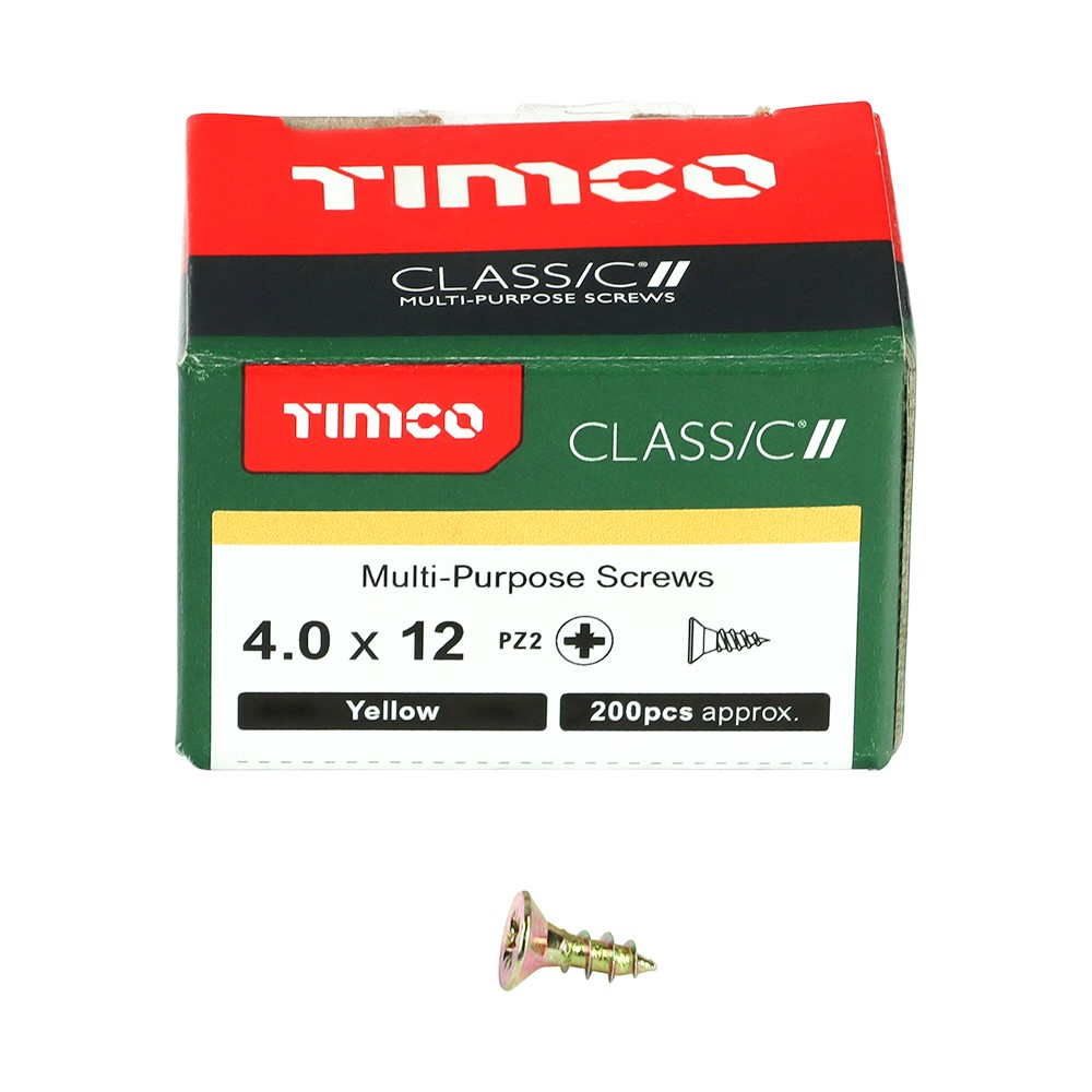 TIMCO Classic Multi-Purpose Screws - PZ - 4.0 x 12mm (200 Pack)