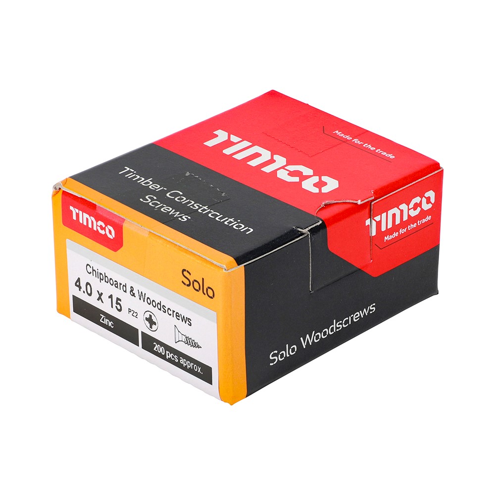 TIMCO Solo Woodscrews - PZ -Zinc 4.0 x 15mm (200 Pack)
