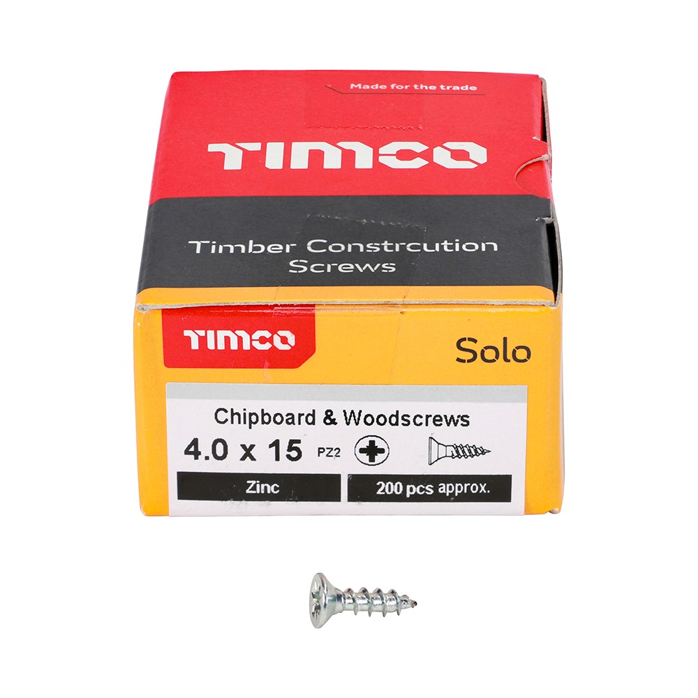 TIMCO Solo Woodscrews - PZ -Zinc 4.0 x 15mm (200 Pack)