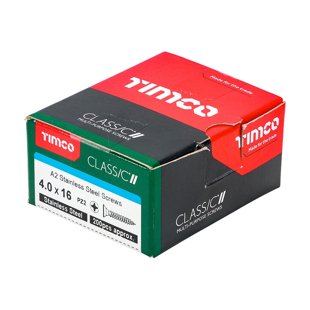 TIMCO Classic Multi-Purpose Screws - PZ -A2 Stainless Steel 4.0 x 16mm (200 Pack)