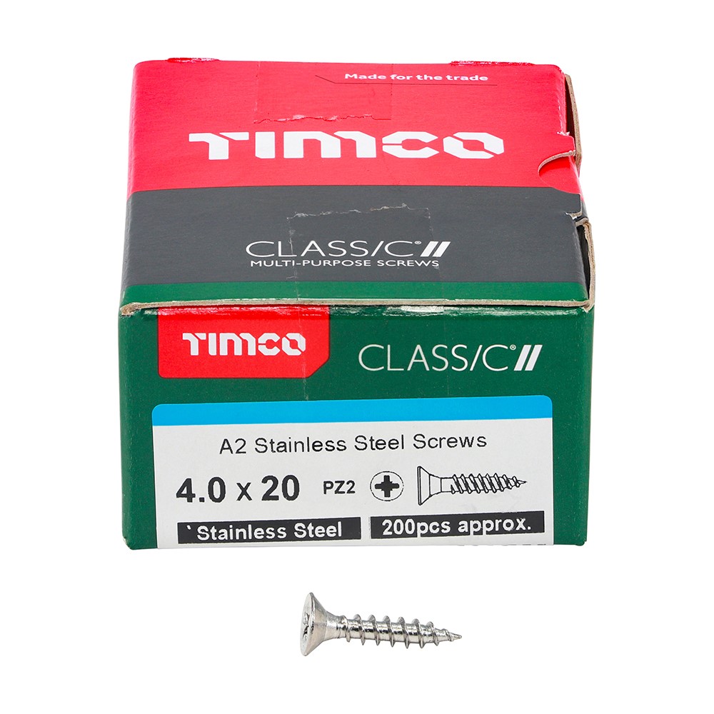 TIMCO Classic Multi-Purpose Screws - PZ -A2 Stainless Steel 4.0 x 20mm (200 Pack)