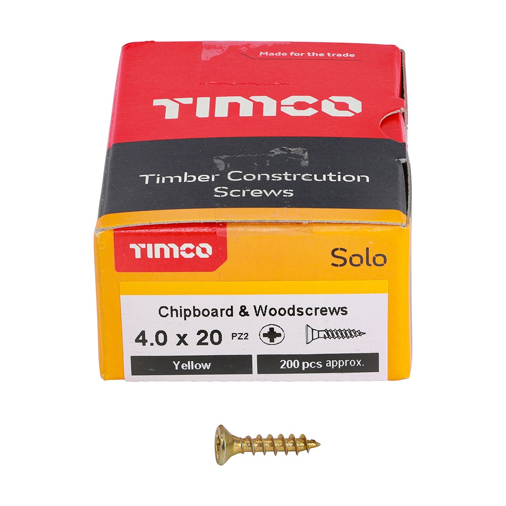 TIMCO Solo Woodscrews - PZ - 4.0 x 20mm (200 Pack)