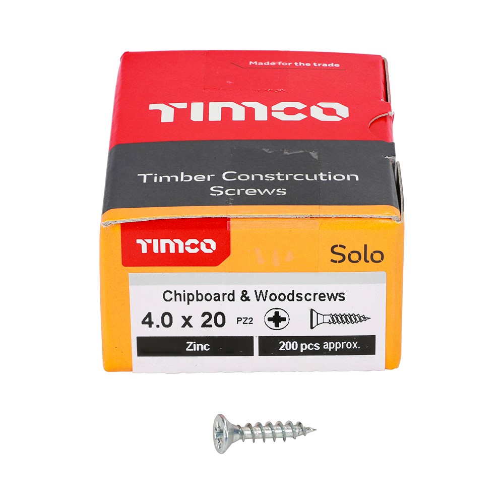 TIMCO Solo Woodscrews - PZ -Zinc 4.0 x 20mm (200 Pack)