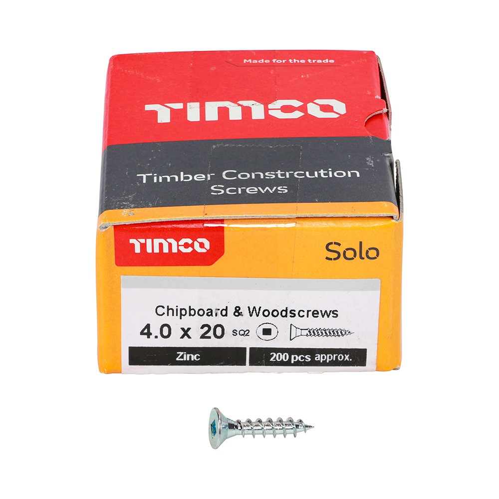 TIMCO Solo Woodscrews - SQ -Zinc 4.0 x 20mm (200 Pack)