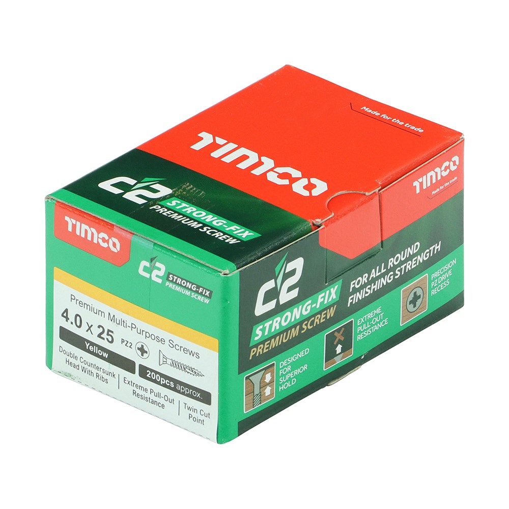 TIMCO C2 Strong-Fix Multi-Purpose Premium Screws - PZ - 4.0 x 25mm (200 Pack)