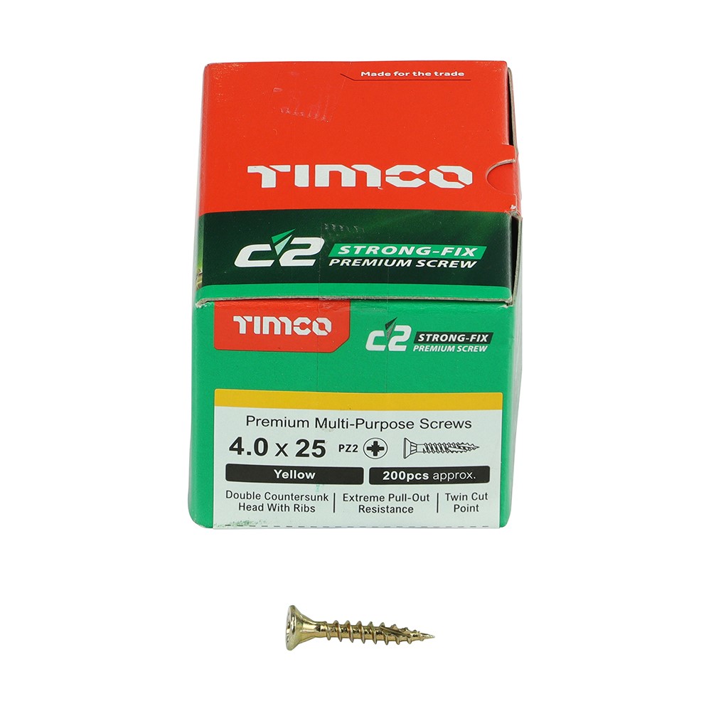 TIMCO C2 Strong-Fix Multi-Purpose Premium Screws - PZ - 4.0 x 25mm (200 Pack)