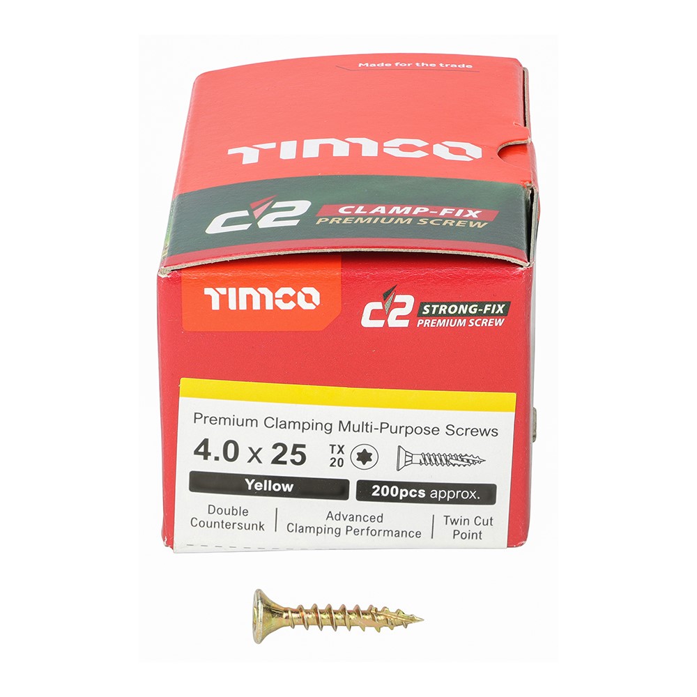 TIMCO C2 Clamp-Fix Multi-Purpose Premium Screws - TX - 4.0 x 25mm (200 Pack)