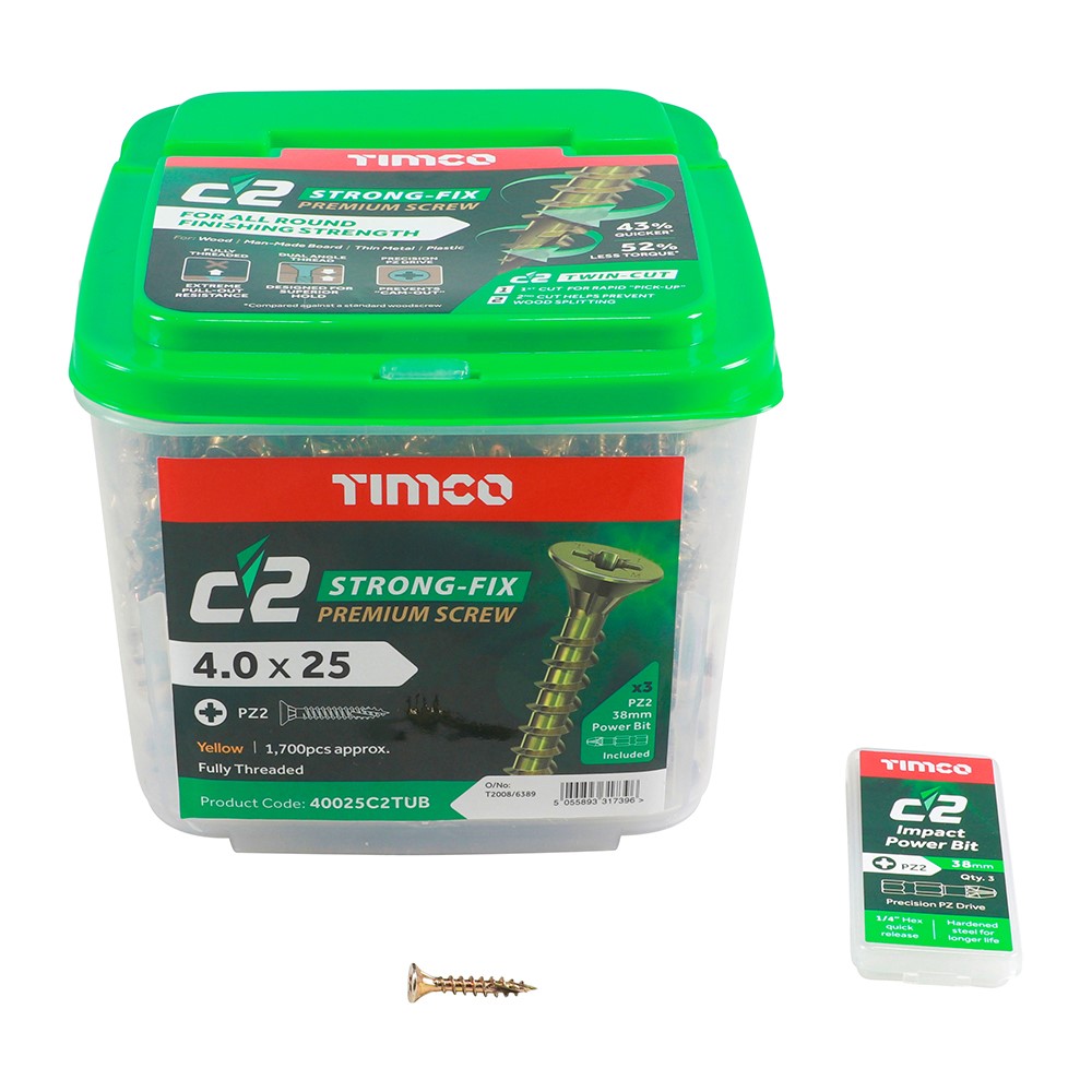 TIMCO C2 Strong-Fix Multi-Purpose Premium Screws - PZ - 4.0 x 25mm (1700 Pack)