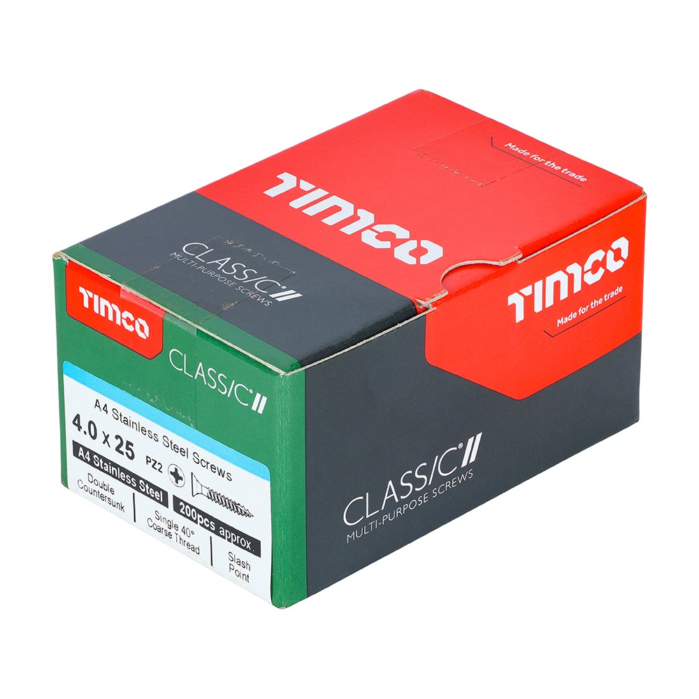 TIMCO Classic Multi-Purpose Screws - PZ -A4 Stainless Steel 4.0 x 25mm (200 Pack)