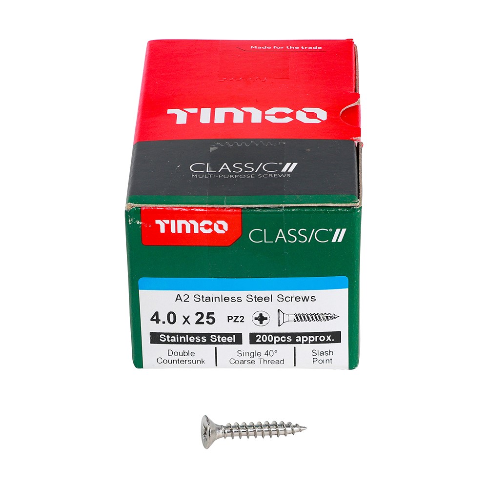 TIMCO Classic Multi-Purpose Screws - PZ -A2 Stainless Steel 4.0 x 25mm (200 Pack)