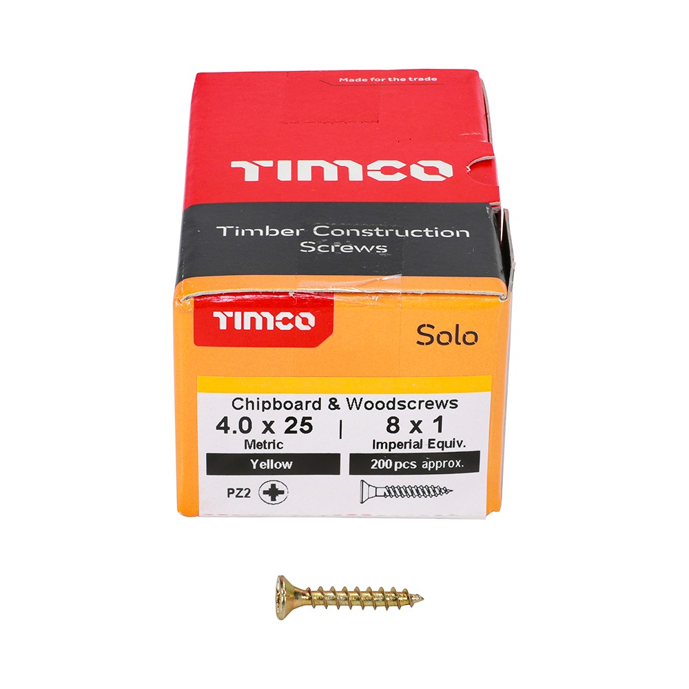 TIMCO Solo Woodscrews - PZ - 4.0 x 25mm (200 Pack)