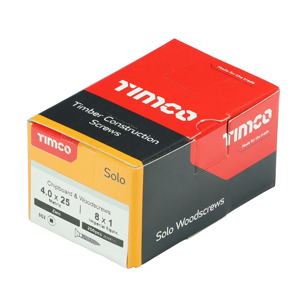TIMCO Solo Woodscrews - SQ -Zinc 4.0 x 25mm (200 Pack)
