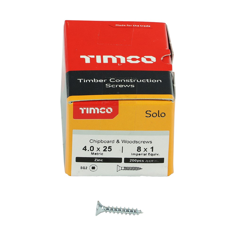 TIMCO Solo Woodscrews - SQ -Zinc 4.0 x 25mm (200 Pack)
