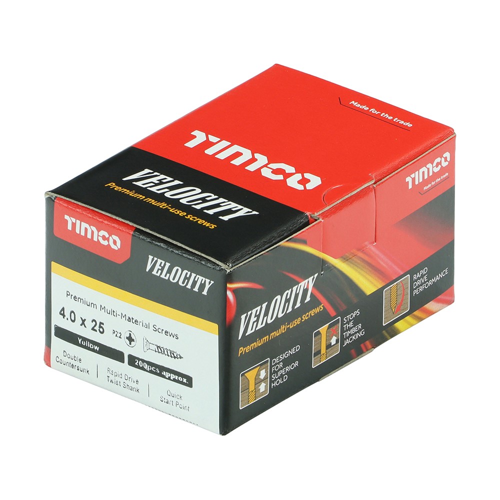 TIMCO Velocity Premium Multi-Use Screws - PZ - 4.0 x 25mm (200 Pack)