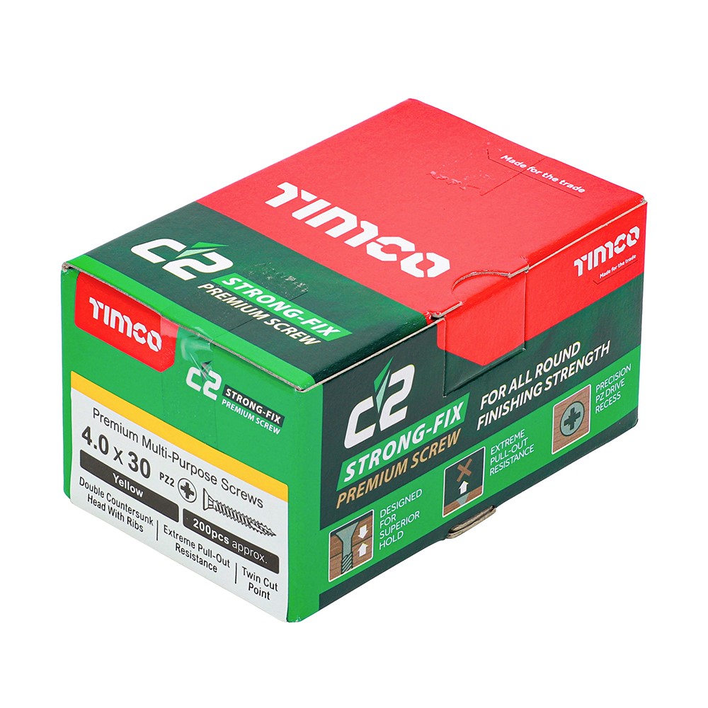 TIMCO C2 Strong-Fix Multi-Purpose Premium Screws - PZ - 4.0 x 30mm (200 Pack)