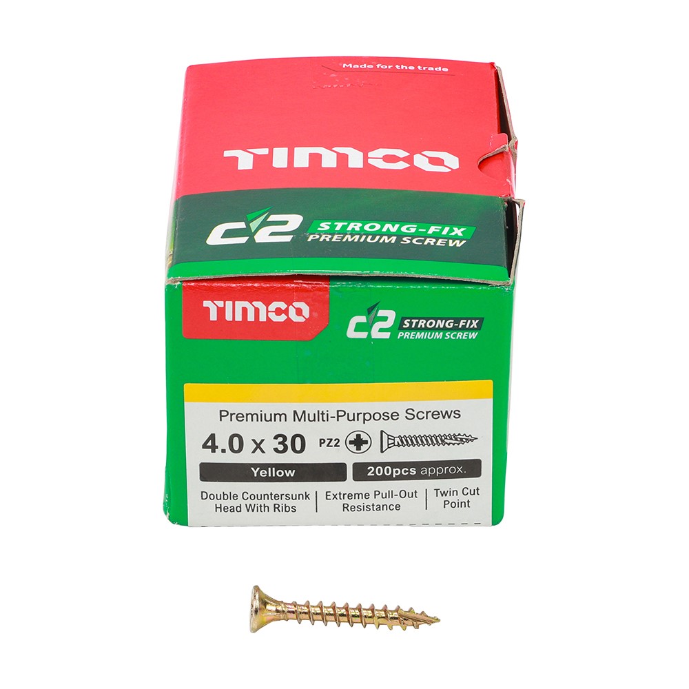 TIMCO C2 Strong-Fix Multi-Purpose Premium Screws - PZ - 4.0 x 30mm (200 Pack)