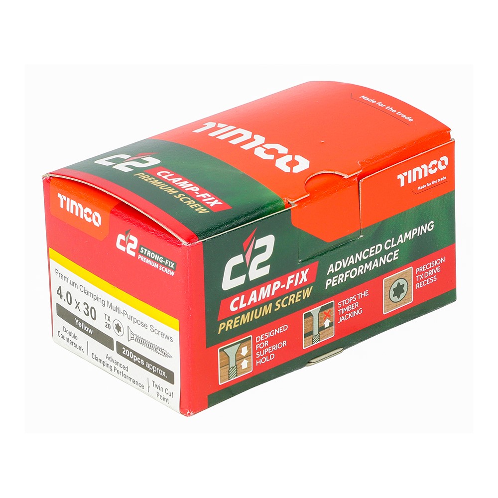 TIMCO C2 Clamp-Fix Multi-Purpose Premium Screws - TX - 4.0 x 30mm (200 Pack)