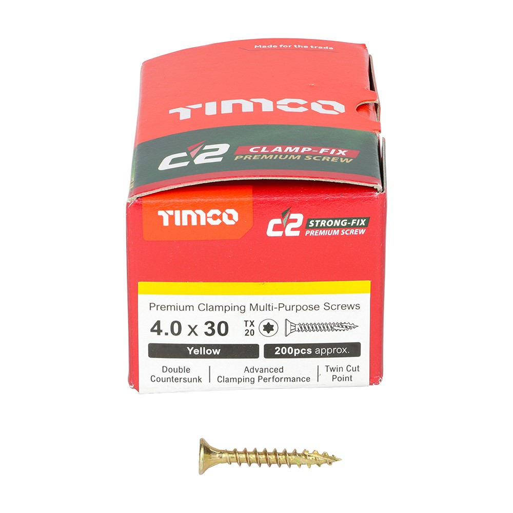 TIMCO C2 Clamp-Fix Multi-Purpose Premium Screws - TX - 4.0 x 30mm (200 Pack)