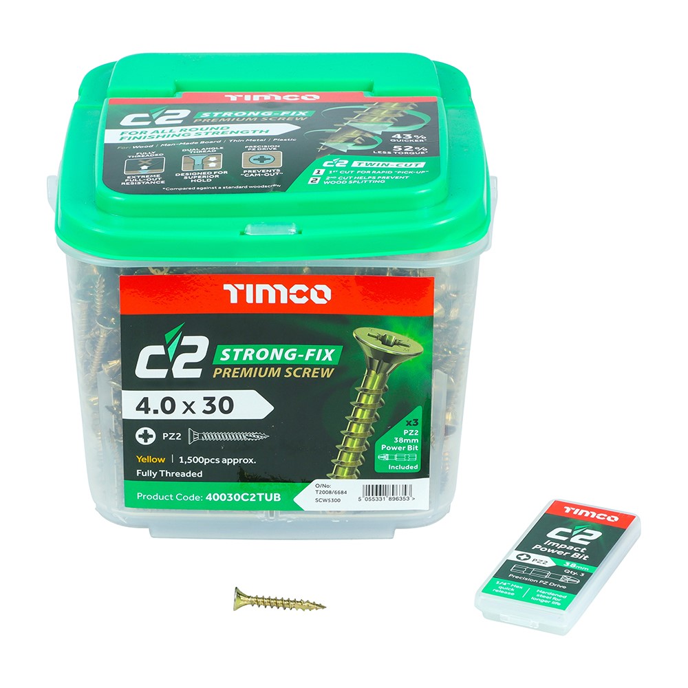 TIMCO C2 Strong-Fix Multi-Purpose Premium Screws - PZ - 4.0 x 30mm (1500 Pack)