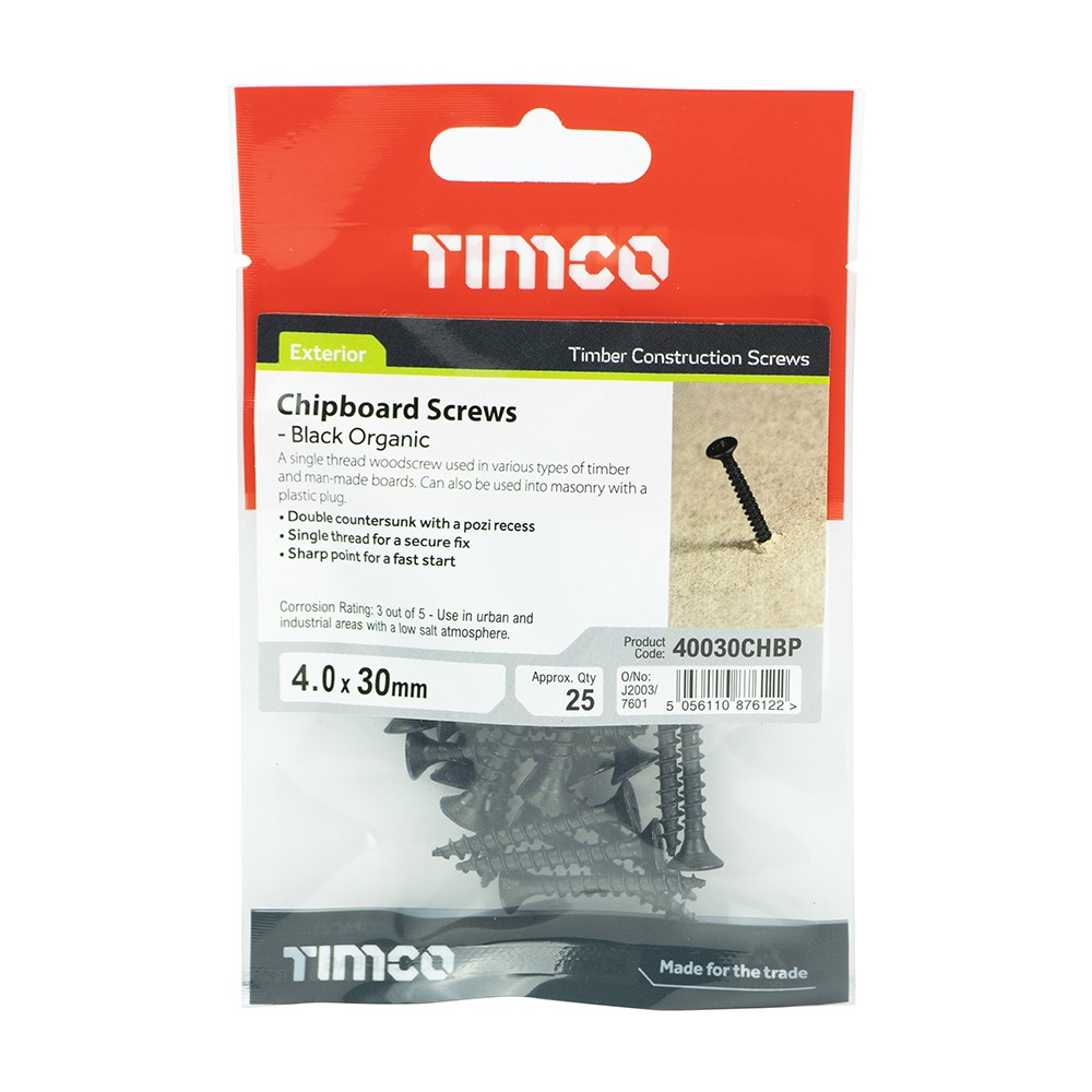 TIMCO Chipboard Screws - PZ -Exterior - Black Organic 4.0 x 30mm (25 Pack)
