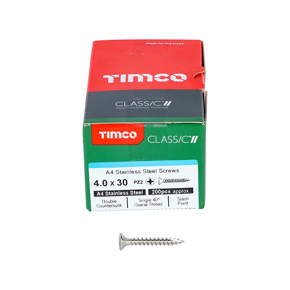 TIMCO Classic Multi-Purpose Screws - PZ -A4 Stainless Steel 4.0 x 30mm (200 Pack)