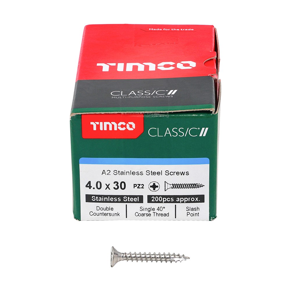 TIMCO Classic Multi-Purpose Screws - PZ -A2 Stainless Steel 4.0 x 30mm (200 Pack)