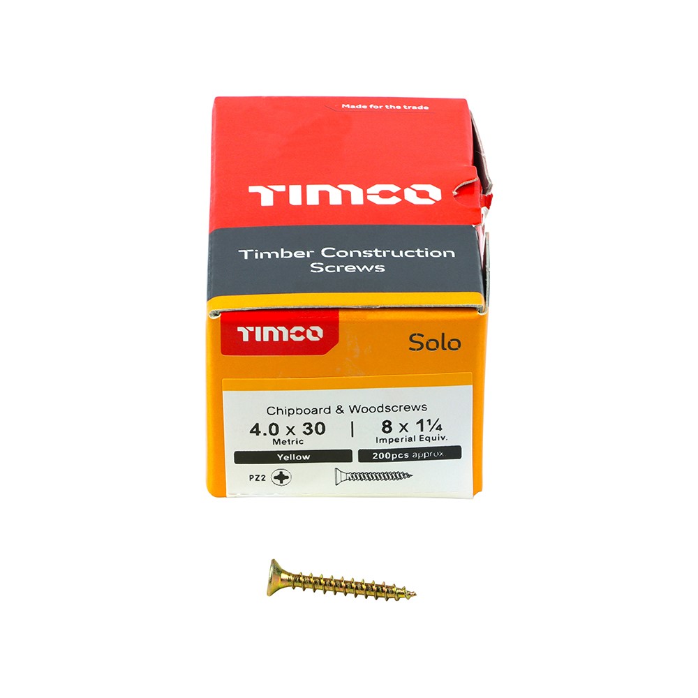 TIMCO Solo Woodscrews - PZ - 4.0 x 30mm (200 Pack)