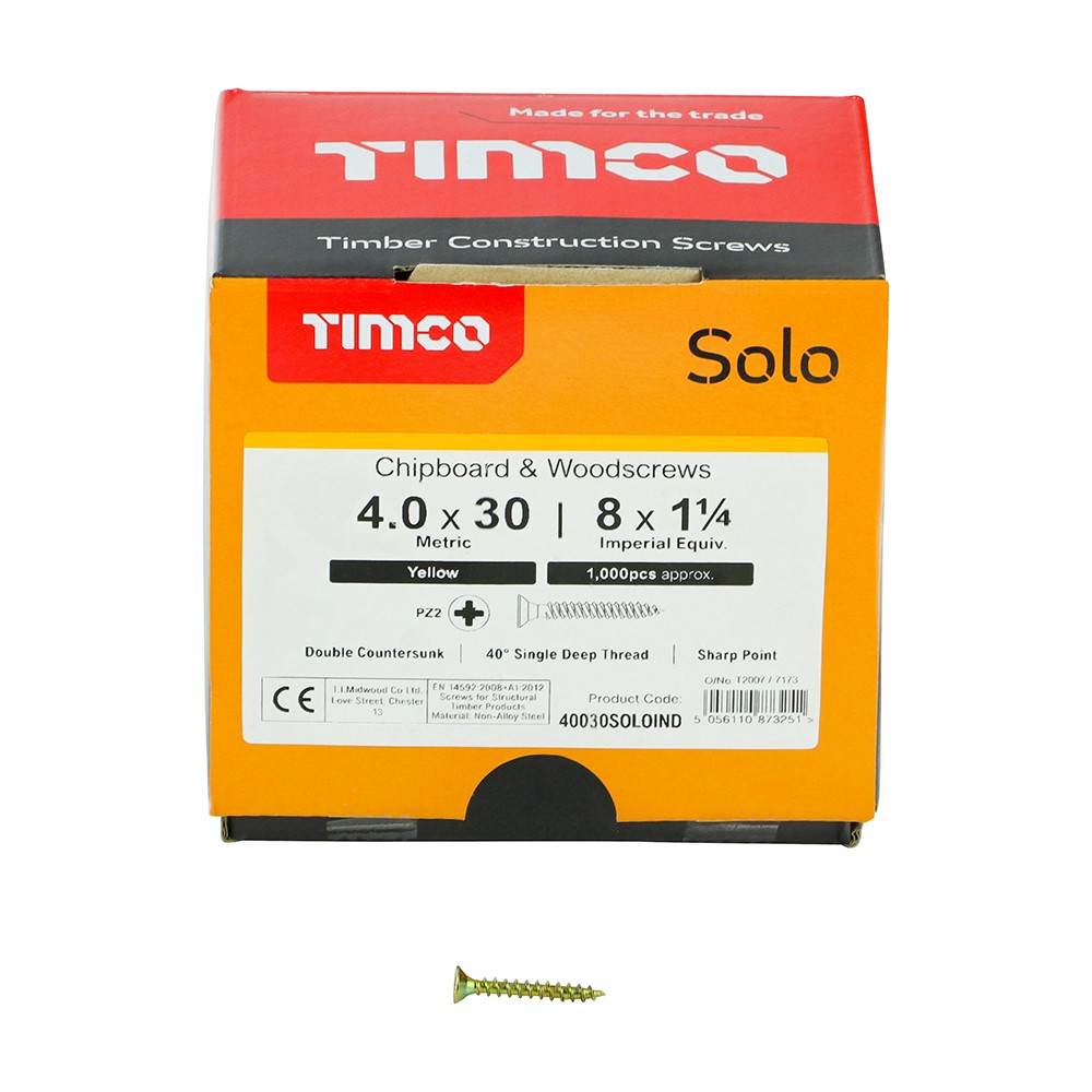 TIMCO Solo Woodscrew Industry Pack 4.0 x 30mm (1000 Pack)