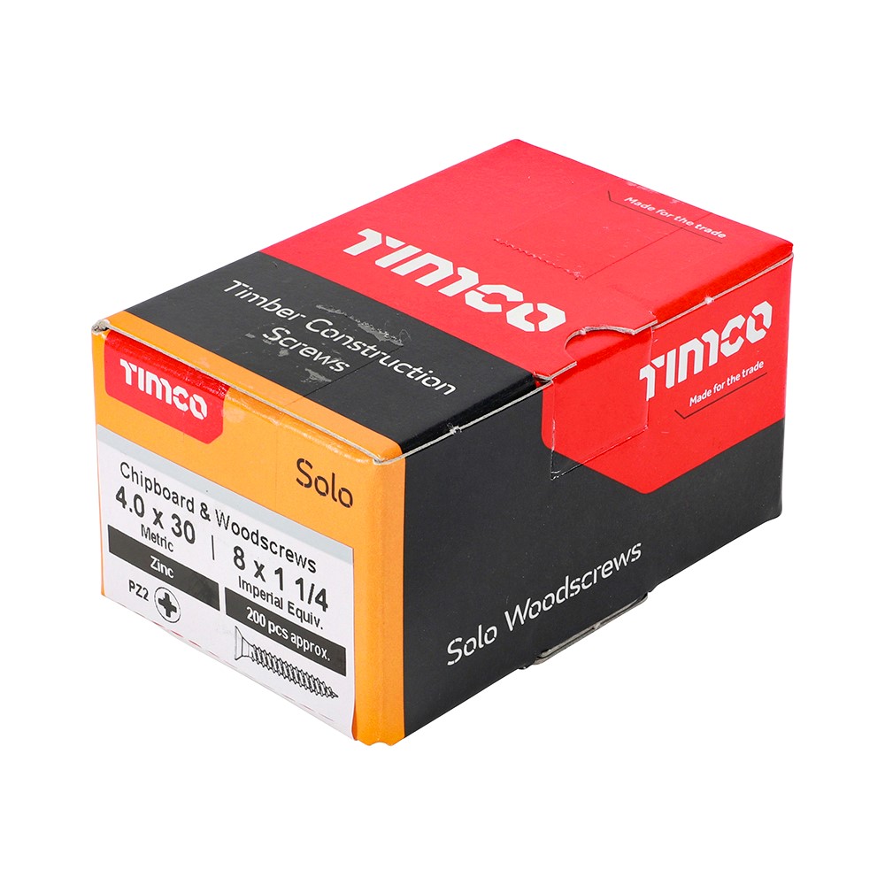 TIMCO Solo Woodscrews - PZ -Zinc 4.0 x 30mm (200 Pack)