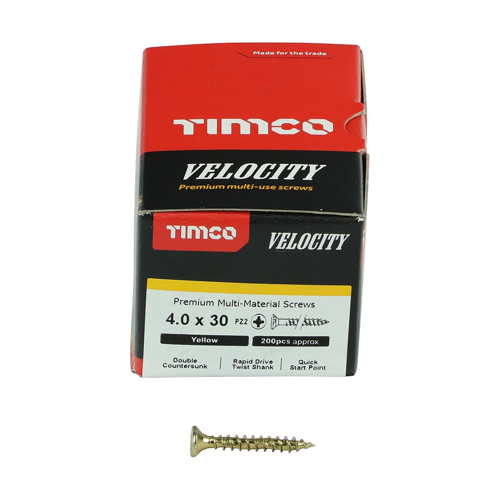 TIMCO Velocity Premium Multi-Use Screws - PZ - 4.0 x 30mm (200 Pack)