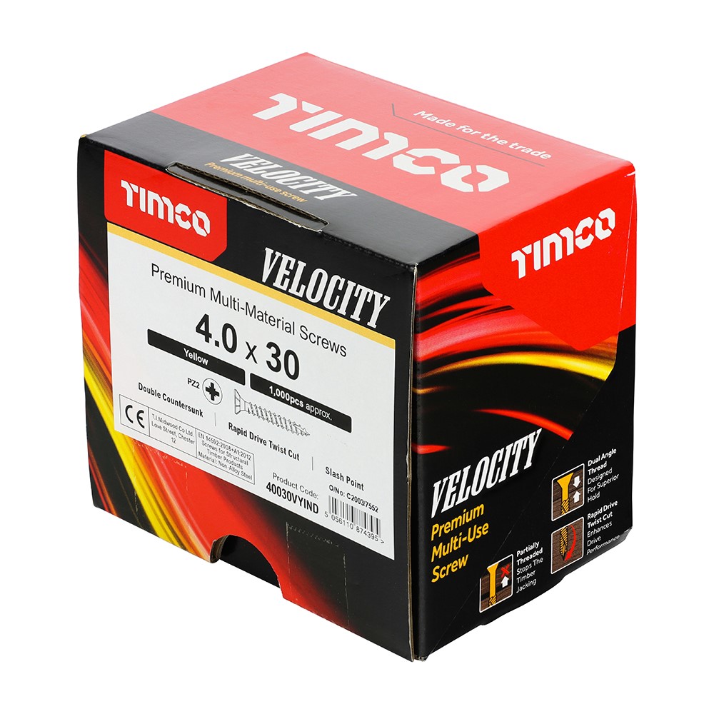 TIMCO Velocity Premium Multi-Use Screws - PZ - 4.0 x 30mm (1000 Pack)