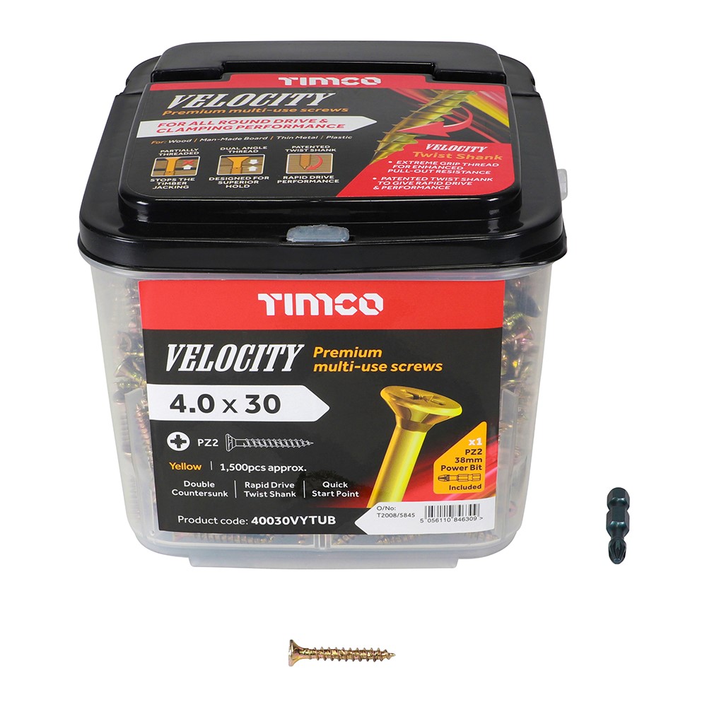 TIMCO Velocity Premium Multi-Use Screws - PZ - 4.0 x 30mm (1500 Pack)